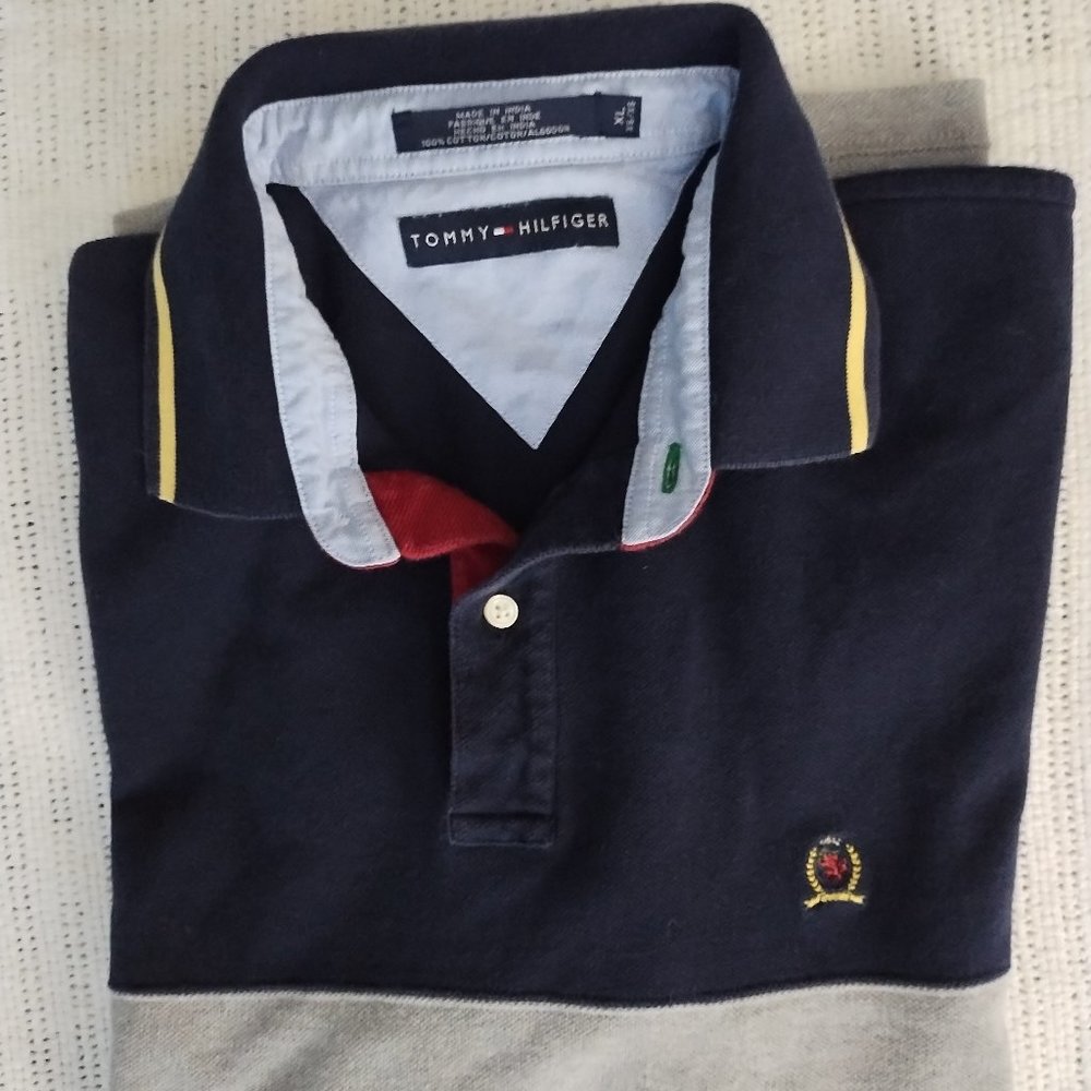 Tommy Hilfiger Men's Short-Sleeve Polo Knit Shirt - Blue/Grey - X-Large (VGC)